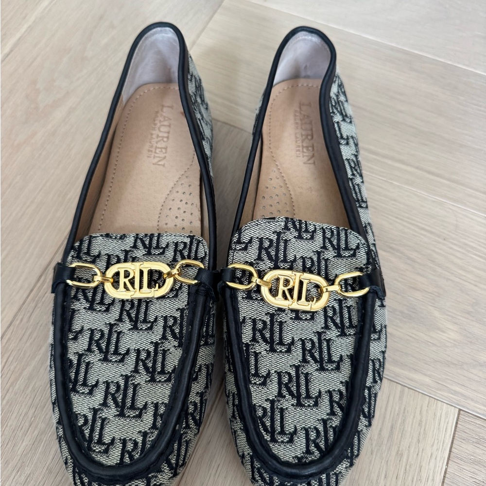 Ralph Lauren NAVY Logo Jacquard Loafers with Gold Hardware